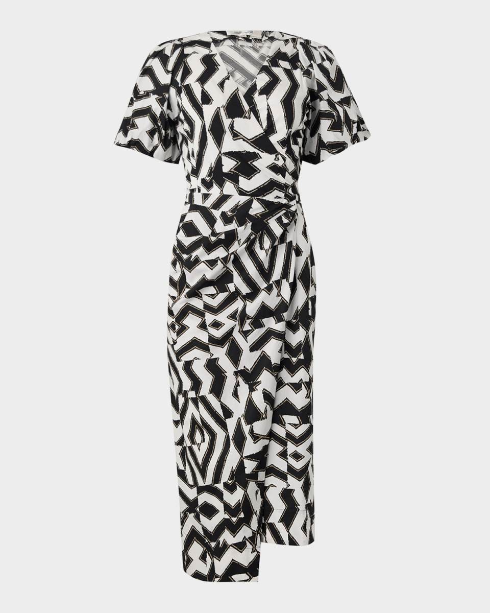 Arina Geometric-Print Midi Wrap Dress